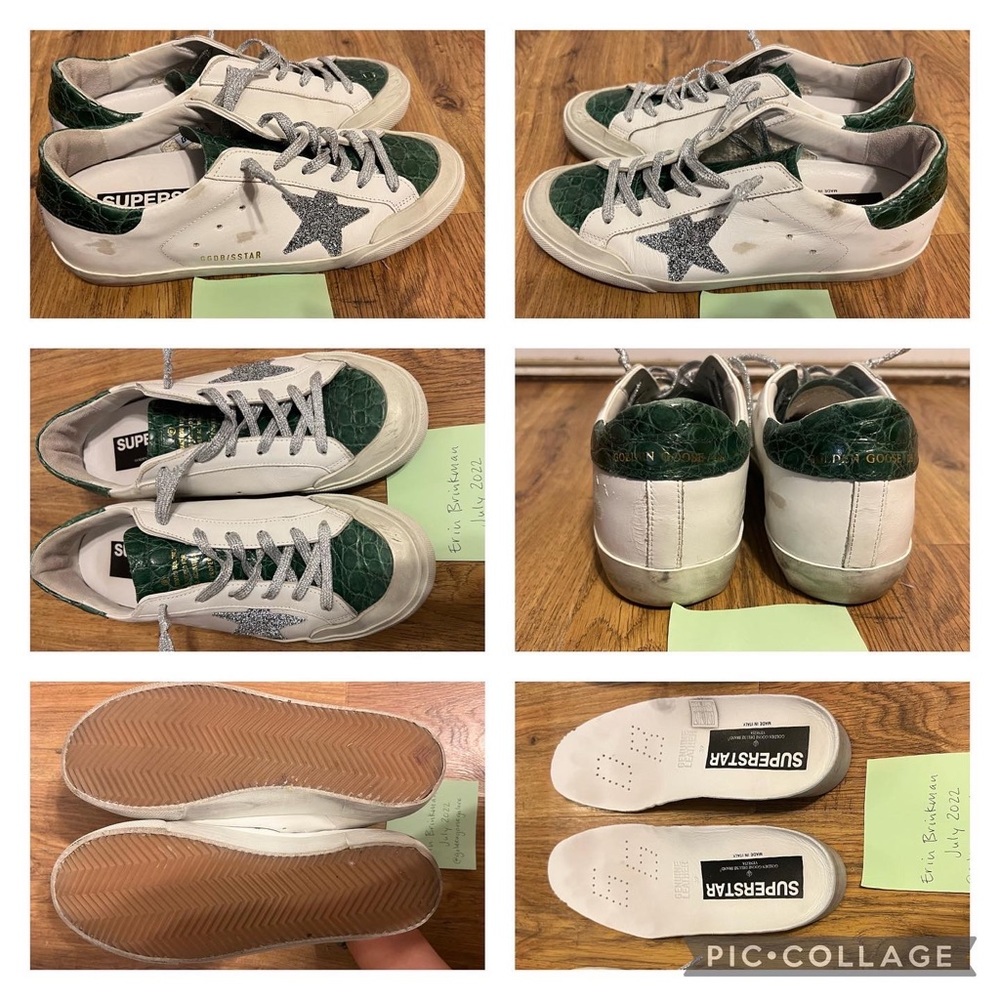 Size 39 Golden Goose Green Croc/Swarovski Crystal Superstar~Excellent Condition